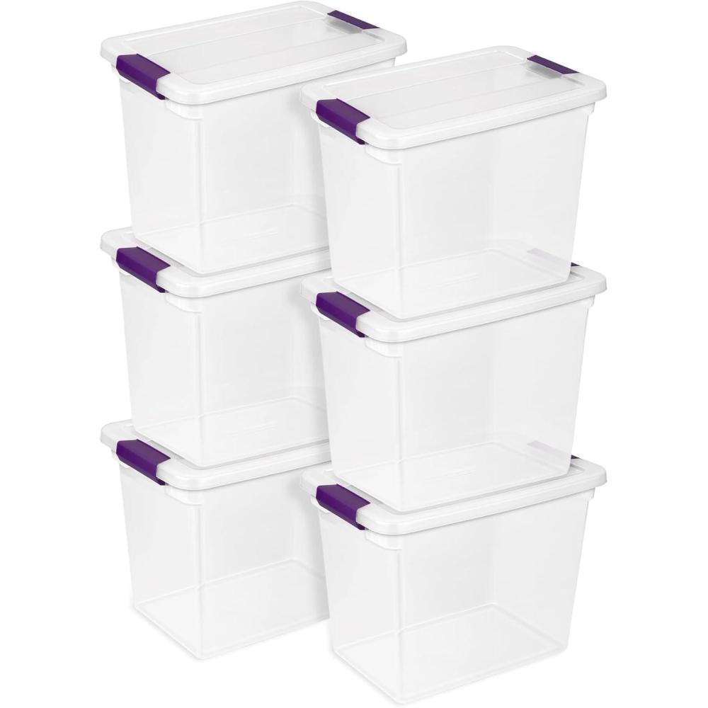 STERILITE 15 Qt ClearView Latch Storage Box, Stackable Bin with Latching Lid, Plastic Container to Organize Shoes in Closet, Clear Base, Lid (Pack of 12)(27 Qt (Pack of 6))