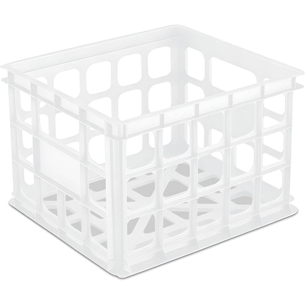 Sterilite Storage Crate, Stackable Plastic Bin Open Basket with Handles, Organize Home, Garage, Office, School, White, 6-Pack(White)