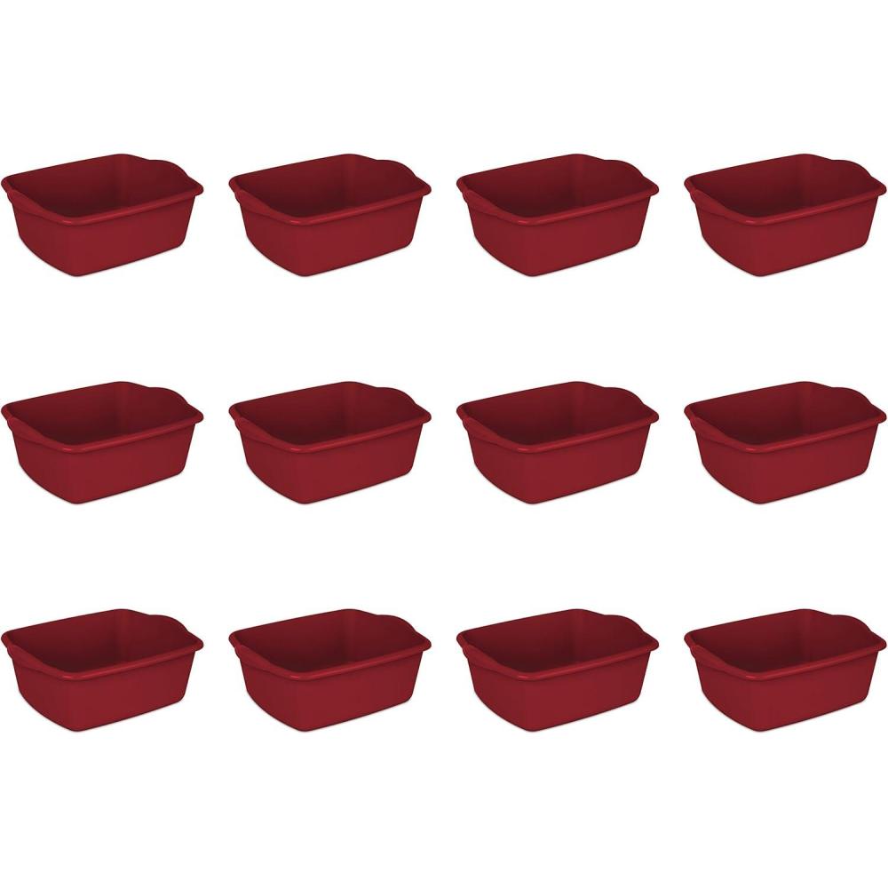Sterilite 8 Qt Dishpan, Bin Ideal for Soaking and Cleaning Dirty Dishes in the Kitchen Sink, White, 12-Pack(Classic Red)
