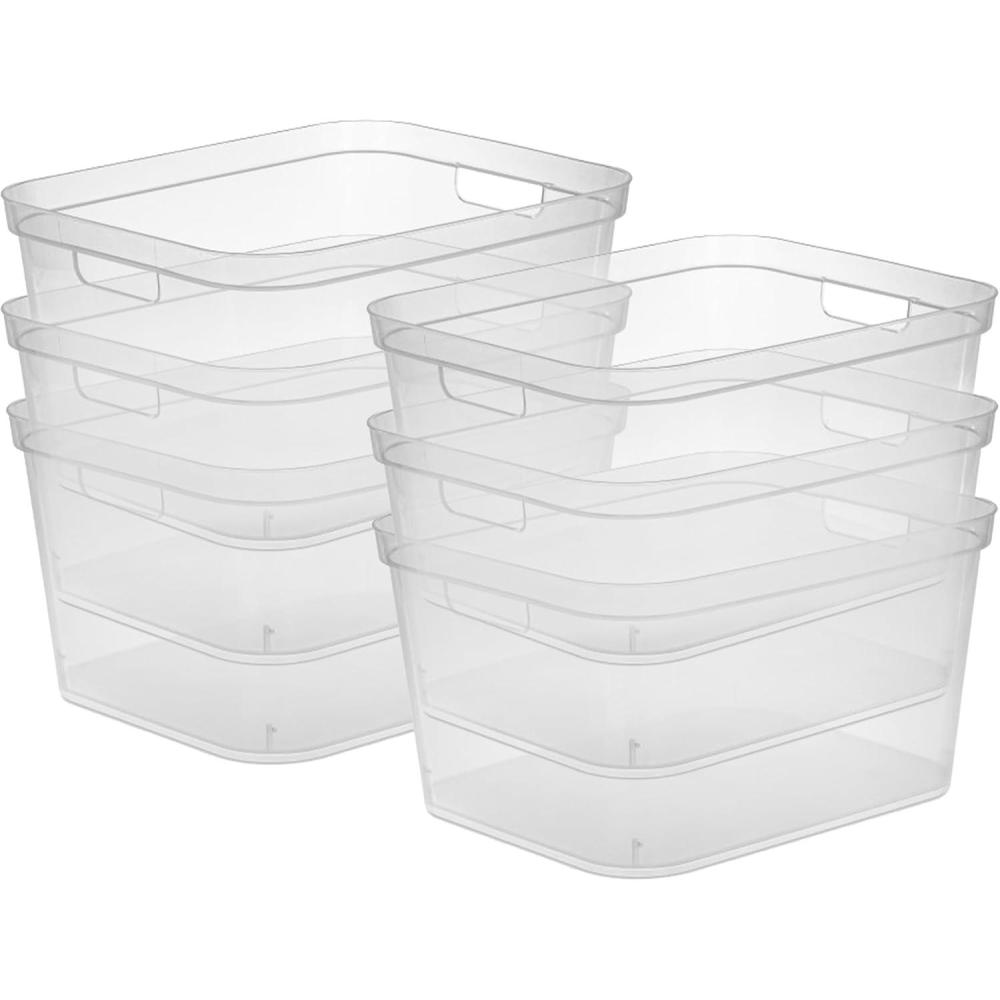 Sterilite 8.25×12.25×15 Inch Modern Polished Storage Bin w/Comfortable Carry Through Handles & Banded Rim for Household Organization, Clear (6 Pack)(6 Pack)