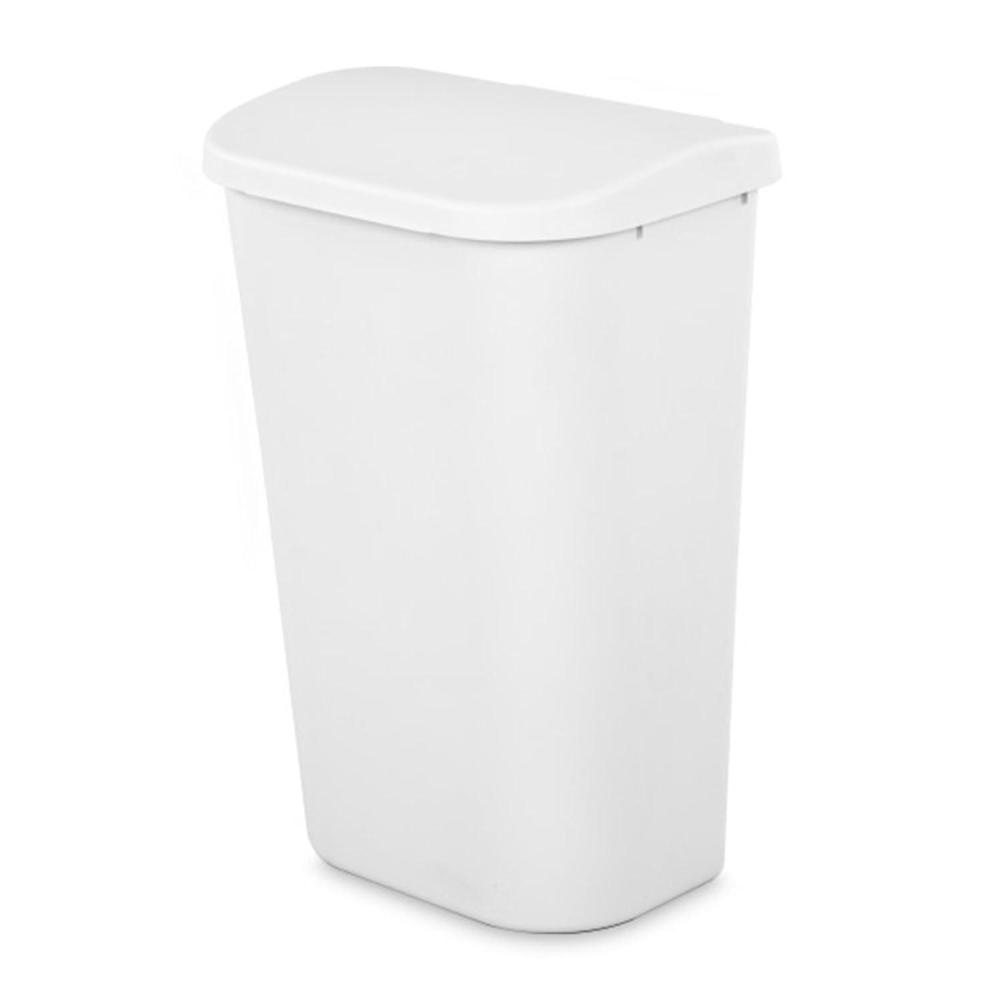 Sterilite 11.3 Gallon D Shape Flat Side Lift Top Lid Wastebasket Trash Can for Kitchen, Home Office, and Garage, or Workspace, White (6 Pack)(Clear)