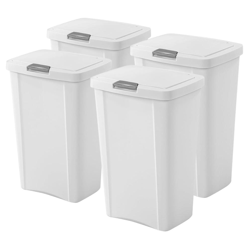 Sterilite 13 Gallon TouchTop Wastebasket w/ Lid, Opens with Touch, Trash Can for the Kitchen or Mudroom, Matte, Black, 4-Pack(White)