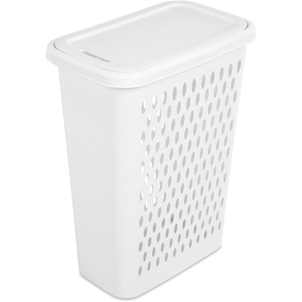 Sterilite Slim Laundry Hamper with Lid, Tall Plastic Hamper for Collecting Dirty Clothes or Sorting Clean Clothes, White, 4-Pack