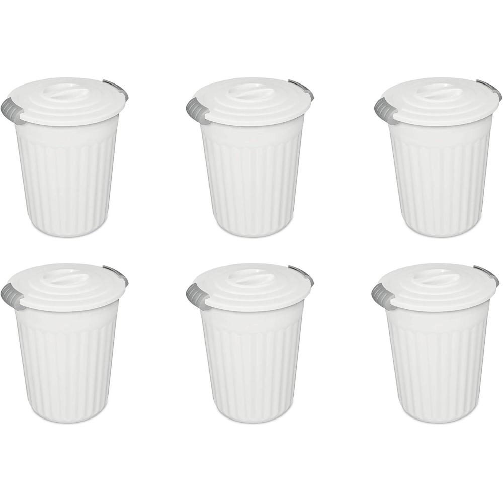Sterilite 24 Qt Latching Utility Can w/ Lid, Bin to Store Sand, Rock Salt, Soil, Pet Food or Birdseed in the Garage or Mudroom, White, 6-Pack