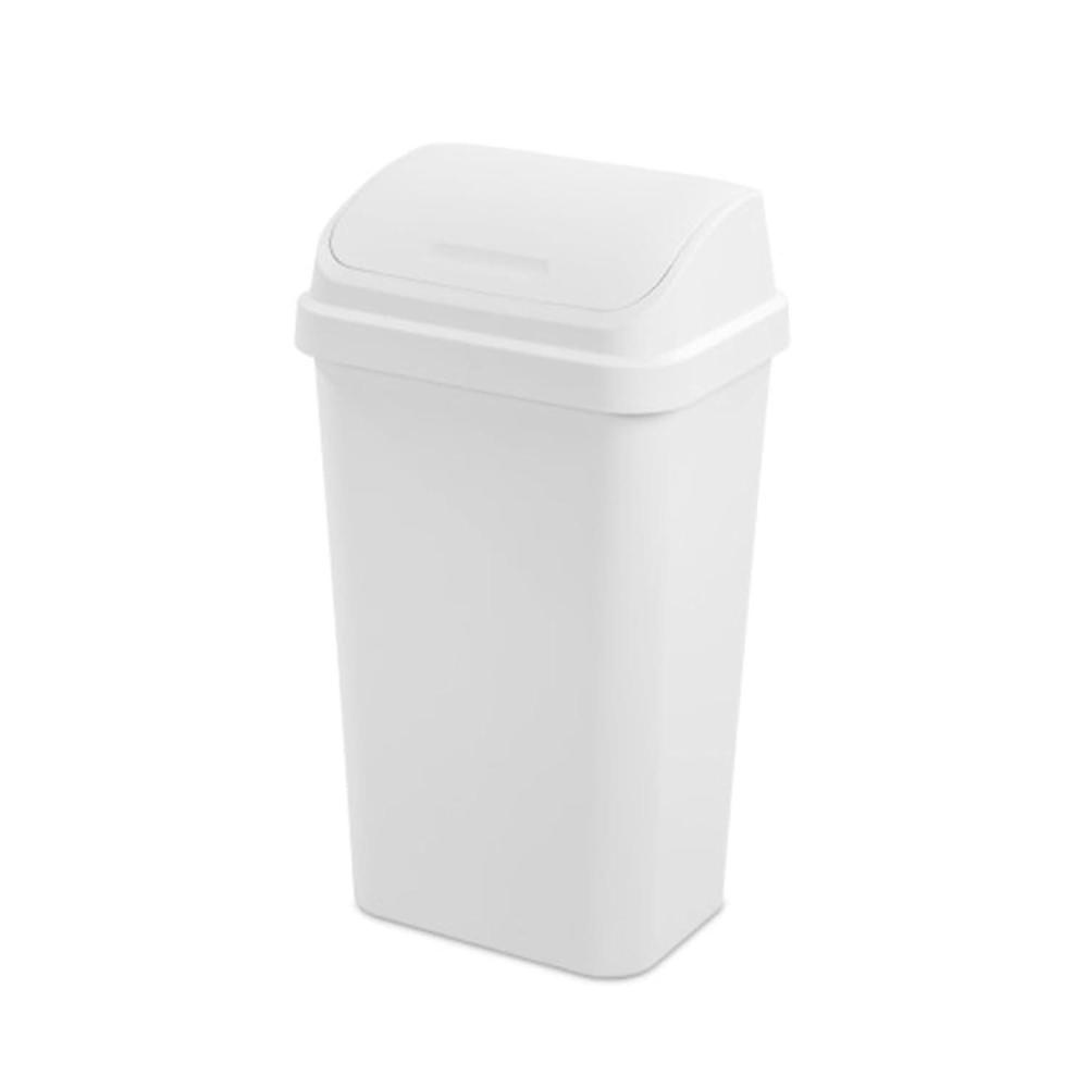 Sterilite 4-Pack Swing Top Wastebasket, Sleek Square Profile Trash Can, 13 Gallon, Black – Modern Garbage Bin for Kitchen, Bathroom, Garage and Workspace, Fits 13 Gal Liners(White)
