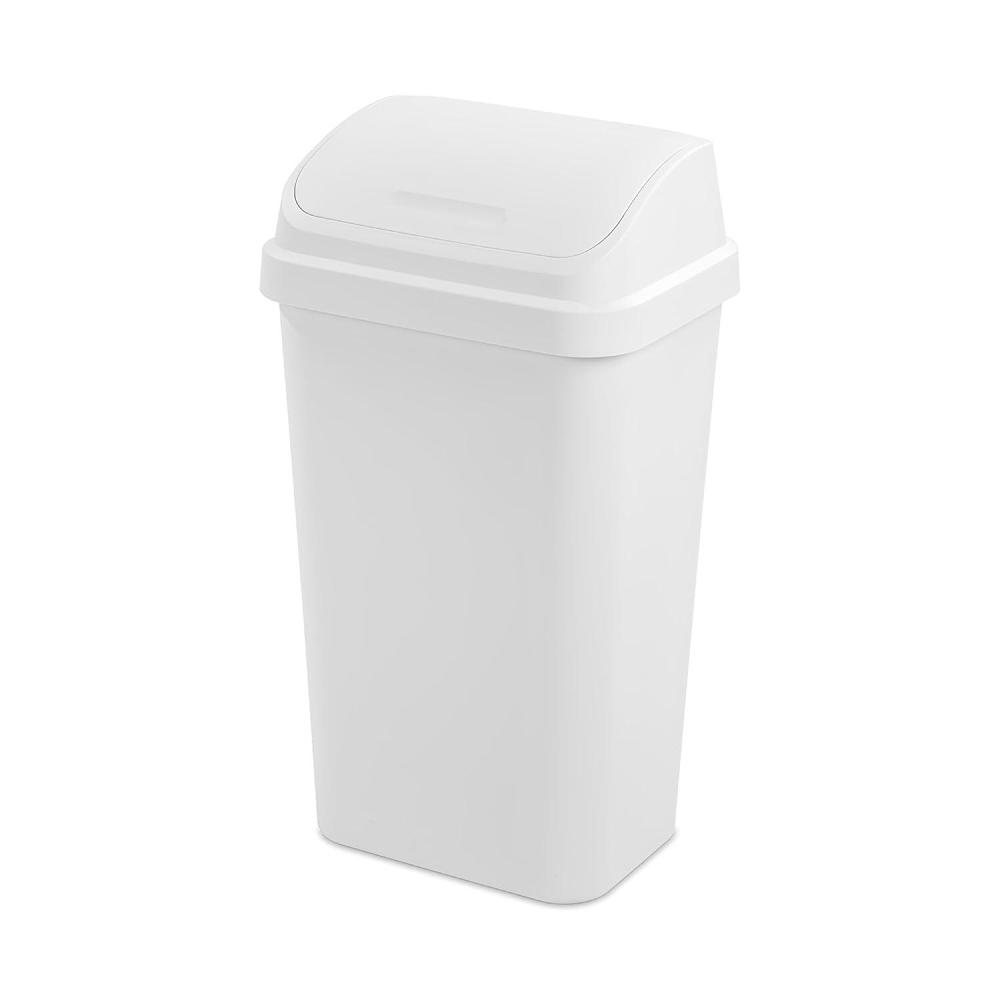 Sterilite 4-Pack Swing Top Wastebasket, Sleek Square Profile Trash Can, 13 Gallon, Black – Modern Garbage Bin for Kitchen, Bathroom, Garage and Workspace, Fits 13 Gal Liners(Clear)