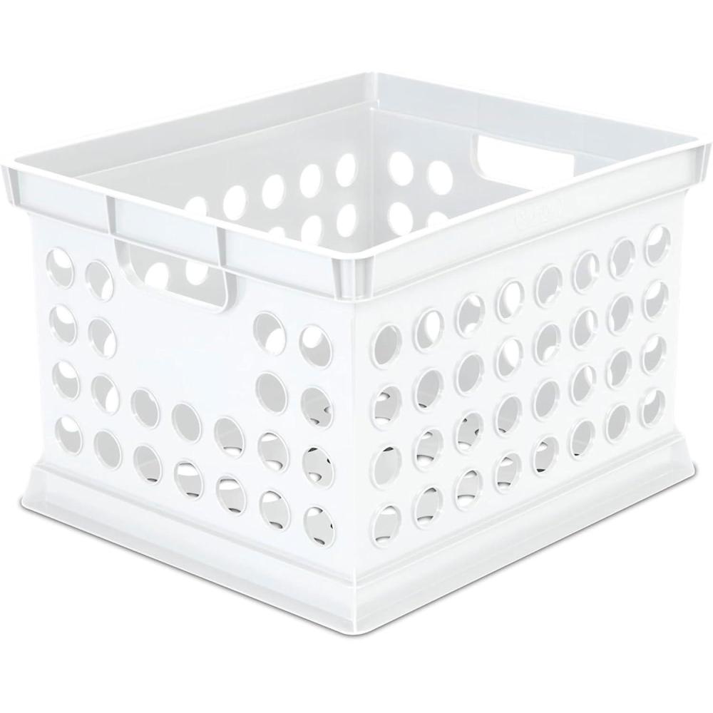 Sterilite Storage Crate, Stackable Plastic Storage Bin with Handles, Organize Files at Home, Garage, Office, School, White, 6-Pack
