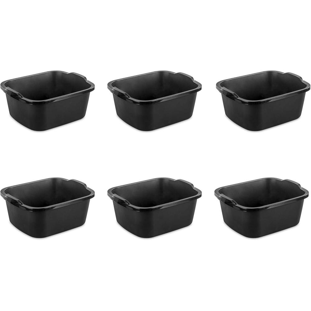 Sterilite 18 Qt Dishpan, Bin Ideal for Soaking and Cleaning Dirty Dishes in the Kitchen Sink, Black, 6-Pack(Black)