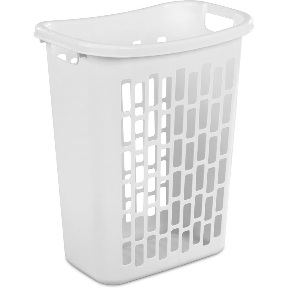 Sterilite Rectangular Open Laundry Hamper, Tall and Slim Plastic Hamper with Handles for Carrying Clothes to and from the Laundry Room, White, 6-Pack
