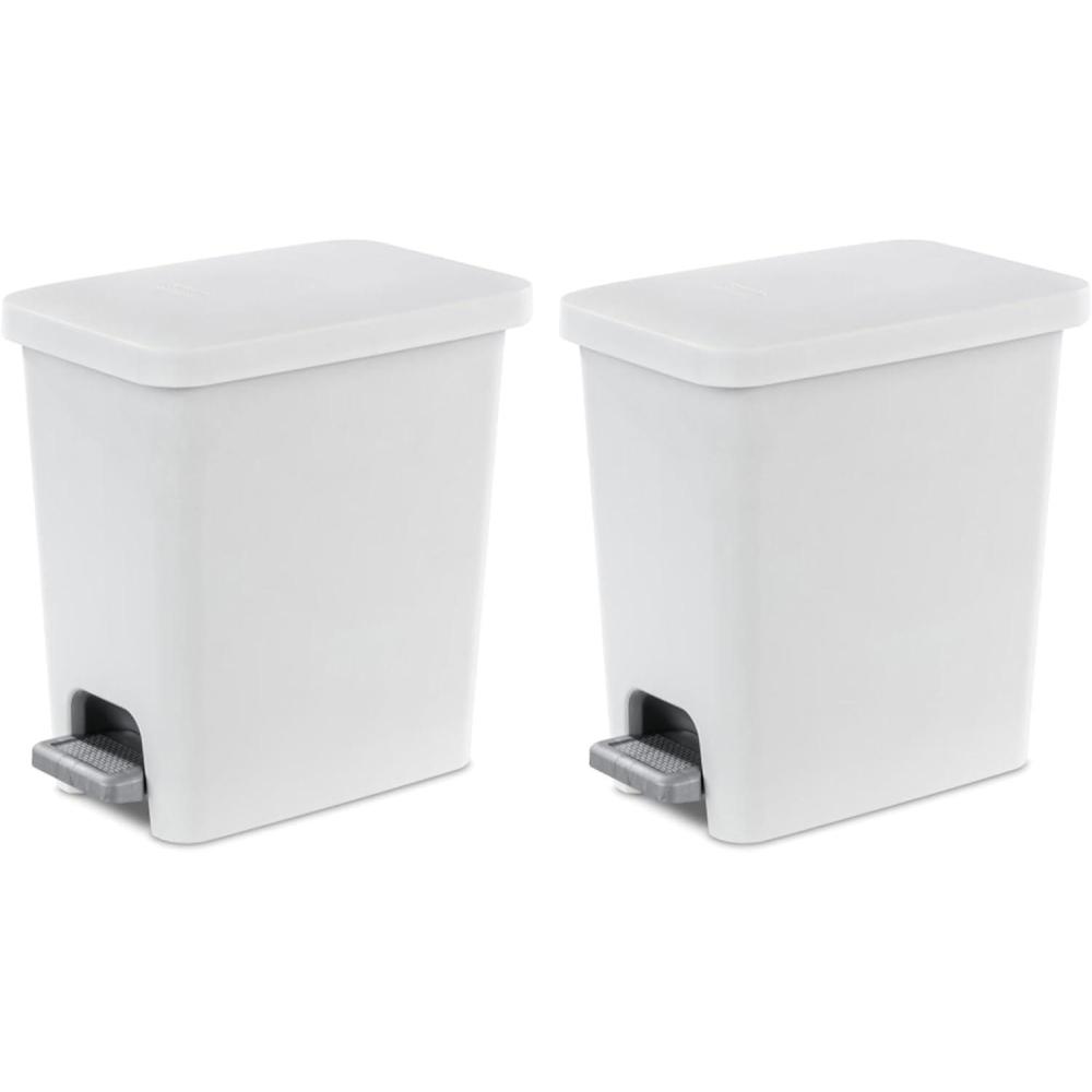 Sterilite 2.7 Gallon Rectangular StepOn Wastebasket, Small, White lid and base with Titanium pedal and Liner(White)