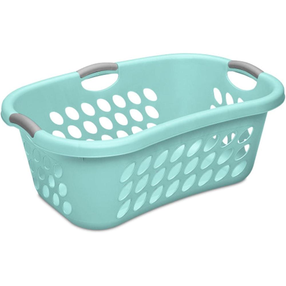 Sterilite 6 Pack Plastic Laundry Basket Hamper, 1.25 Bushel, Ultra HipHold, Aqua Chrome(Aqua Chrome)