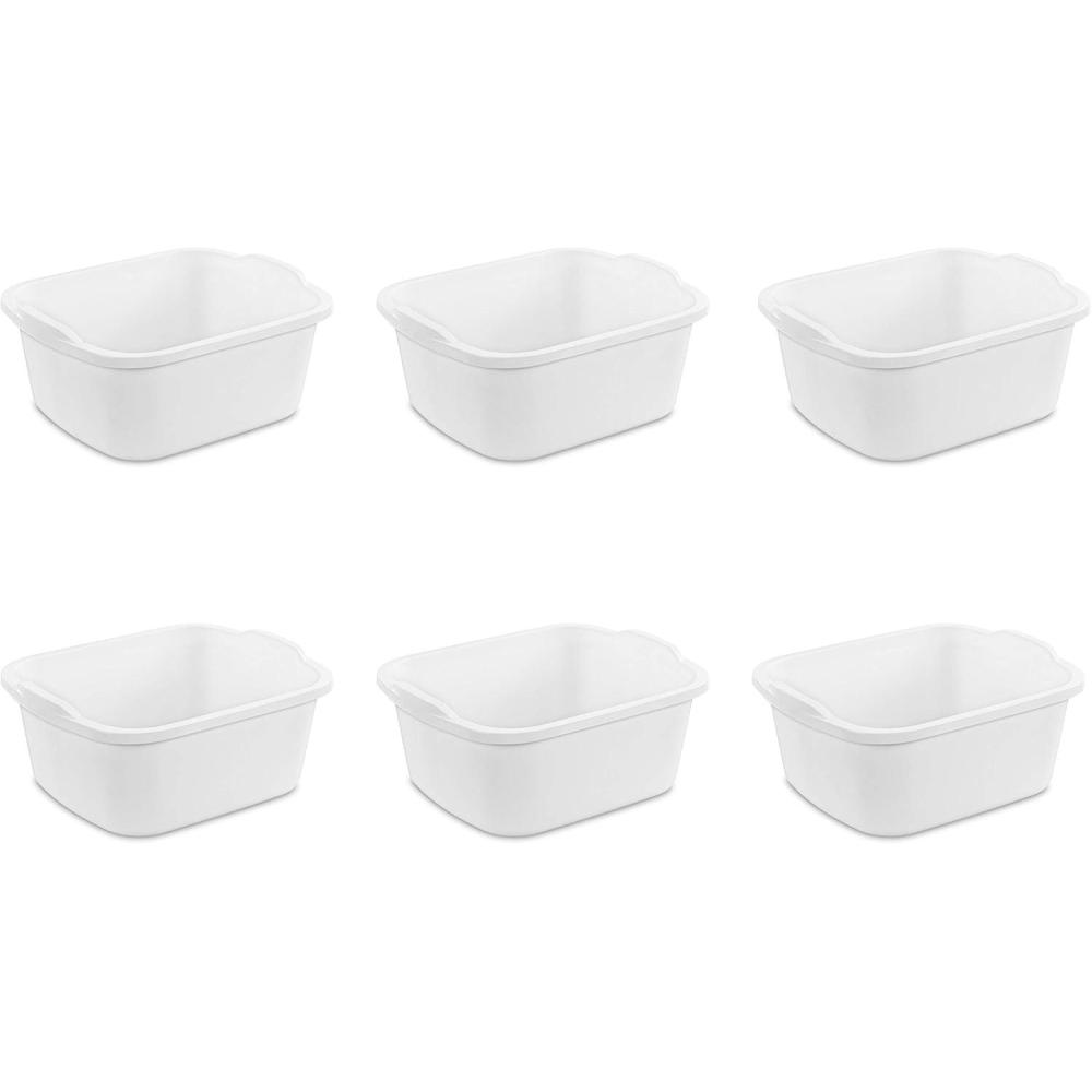 Sterilite 18 Qt Dishpan, Bin Ideal for Soaking and Cleaning Dirty Dishes in the Kitchen Sink, White, 6-Pack