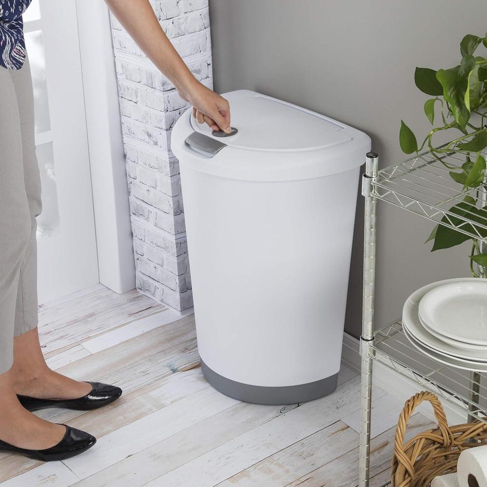 Sterilite 13 Gallon TouchTop Wastebasket w/ Lid, Opens with Touch, Trash Can for the Kitchen or Mudroom, White, 4-Pack(White)