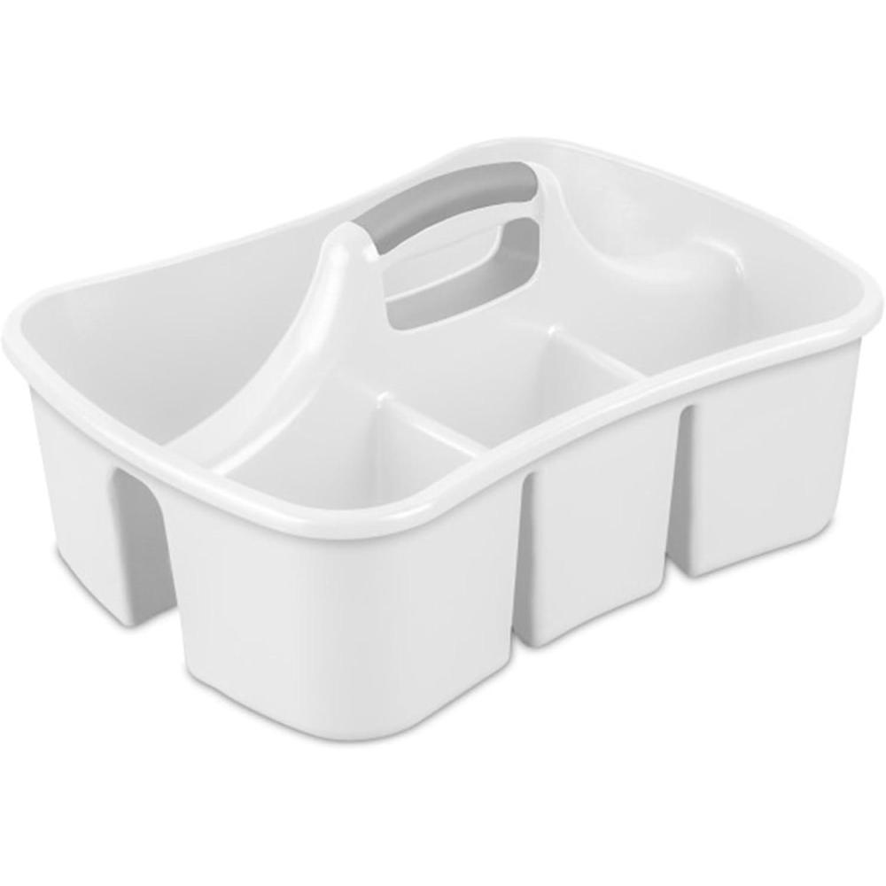 Sterilite 6 Pack Divided Ultra Caddy, Plastic Portable Storage to Hold Bathroom and Cleaning Supplies, White – 5 Large Compartment Organizer(18 Pack)