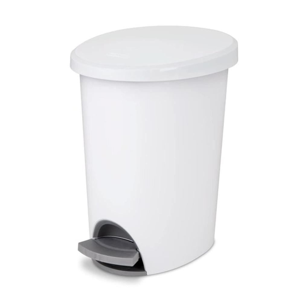 Sterilite 2.6 Gallon Ultra StepOn Wastebasket w/ Lid, Small Plastic Trash Can for the Bathroom, Bedroom, or Dorm, Pedal and Liner, Black, 2-Pack(White)