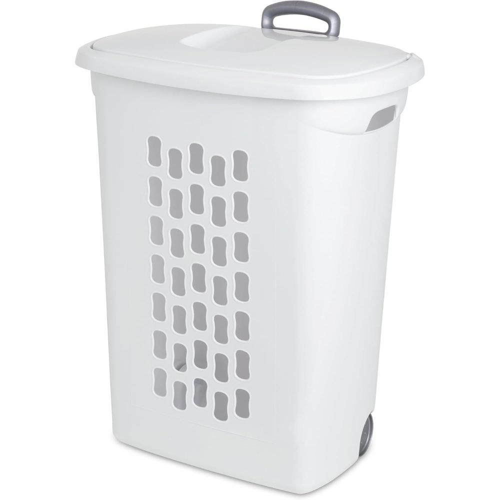 Sterilite 3-Pack Ultra Wheeled Hamper, Laundry Basket w/ Flip-Top Lid & Retractable Handle – Plastic Rolling Clothes Storage Cart with Ventilated Holes for Home, Apartment or Dorm(One Size)