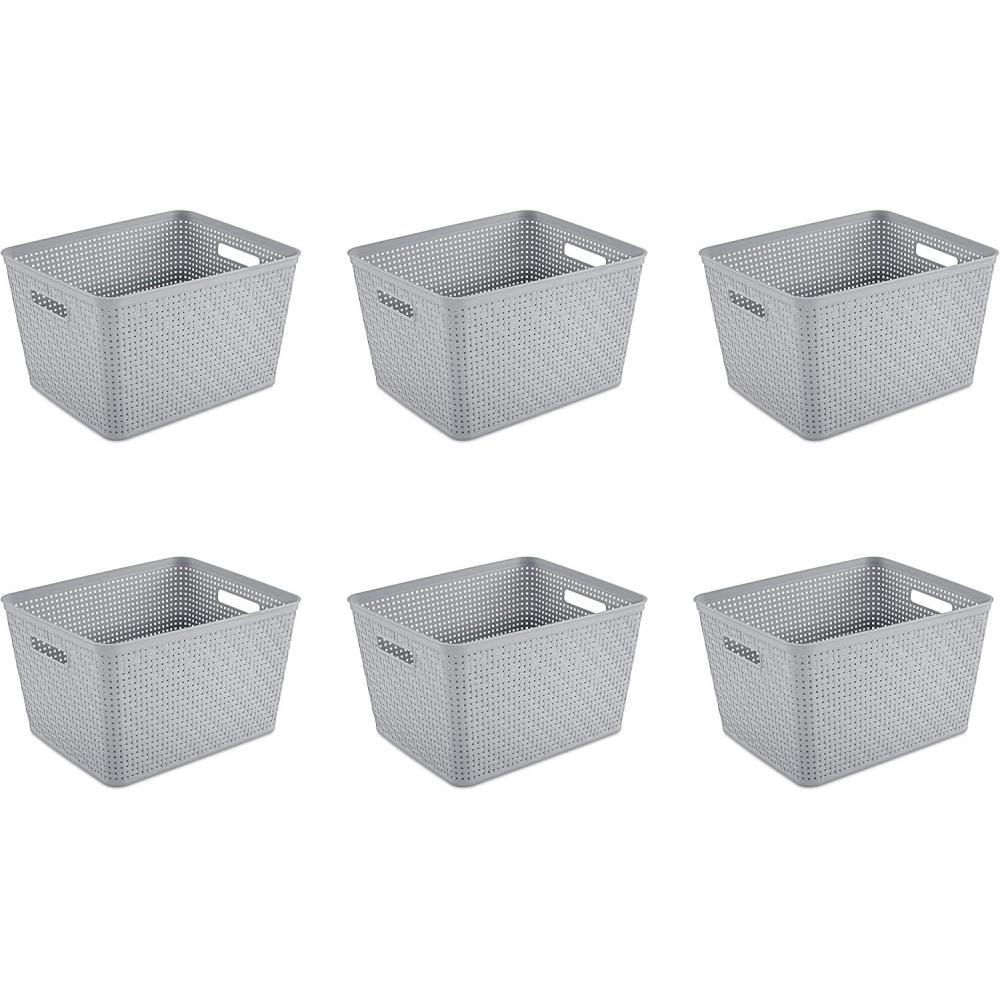 Sterilite Tall Basket, Plastic Decorative Storage Basket for Organizing the Classroom, Closet, Bedroom, and Laundry Room, Gray, 6-Pack
