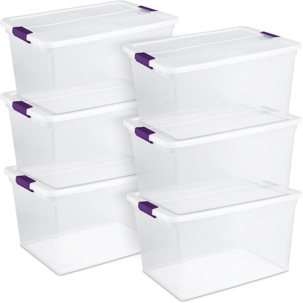 STERILITE 15 Qt ClearView Latch Storage Box, Stackable Bin with Latching Lid, Plastic Container to Organize Shoes in Closet, Clear Base, Lid (Pack of 12)(66 Quart (Pack of 6))