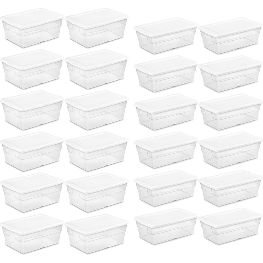 Sterilite 6 Quart Clear Multipurpose Plastic Storage Tote, 12 Pack, & 16 Quart Clear Multipurpose Plastic Storage Tote, 12 Pack for Home Organization