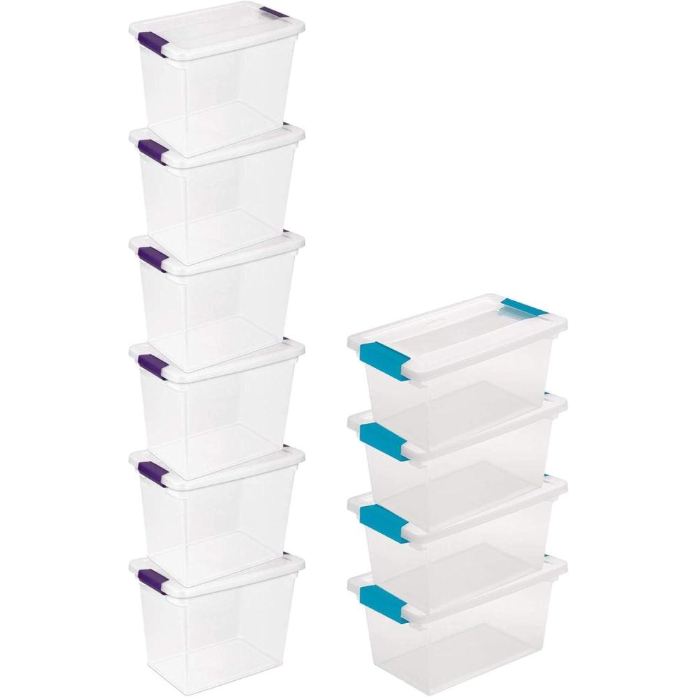 Sterilite 27 Quart Clear Latch Lid Stackable Storage Box Tote, 6 Pack, and Medium Clear Latch Lid File Clip Box, 4 Pack for Household Organization