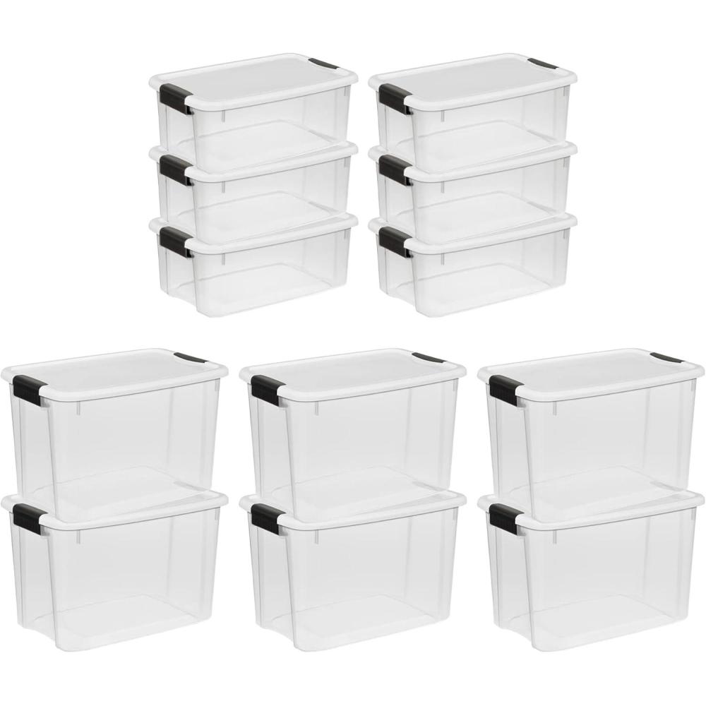 Sterilite 30 Quart (6 Pack) & 18 Quart (6 Pack) Clear Plastic Stackable Storage Container Bin Box Tote with White Latching Lid Organizing Solution
