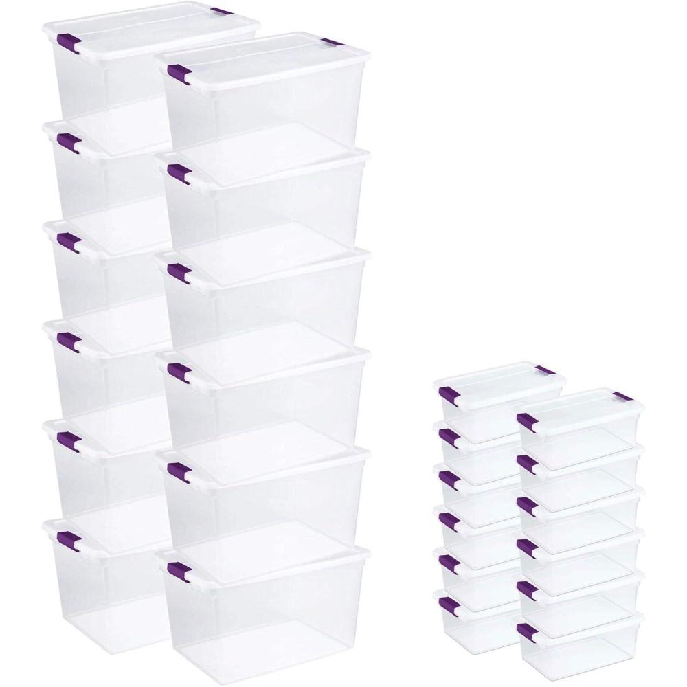 Sterilite 66 Quart Clear Latch Lid Storage Container Tote, 12 Pack, and 15 Quart Clear Latch Lid Storage Container Tote, 12 Pack for Home Organization