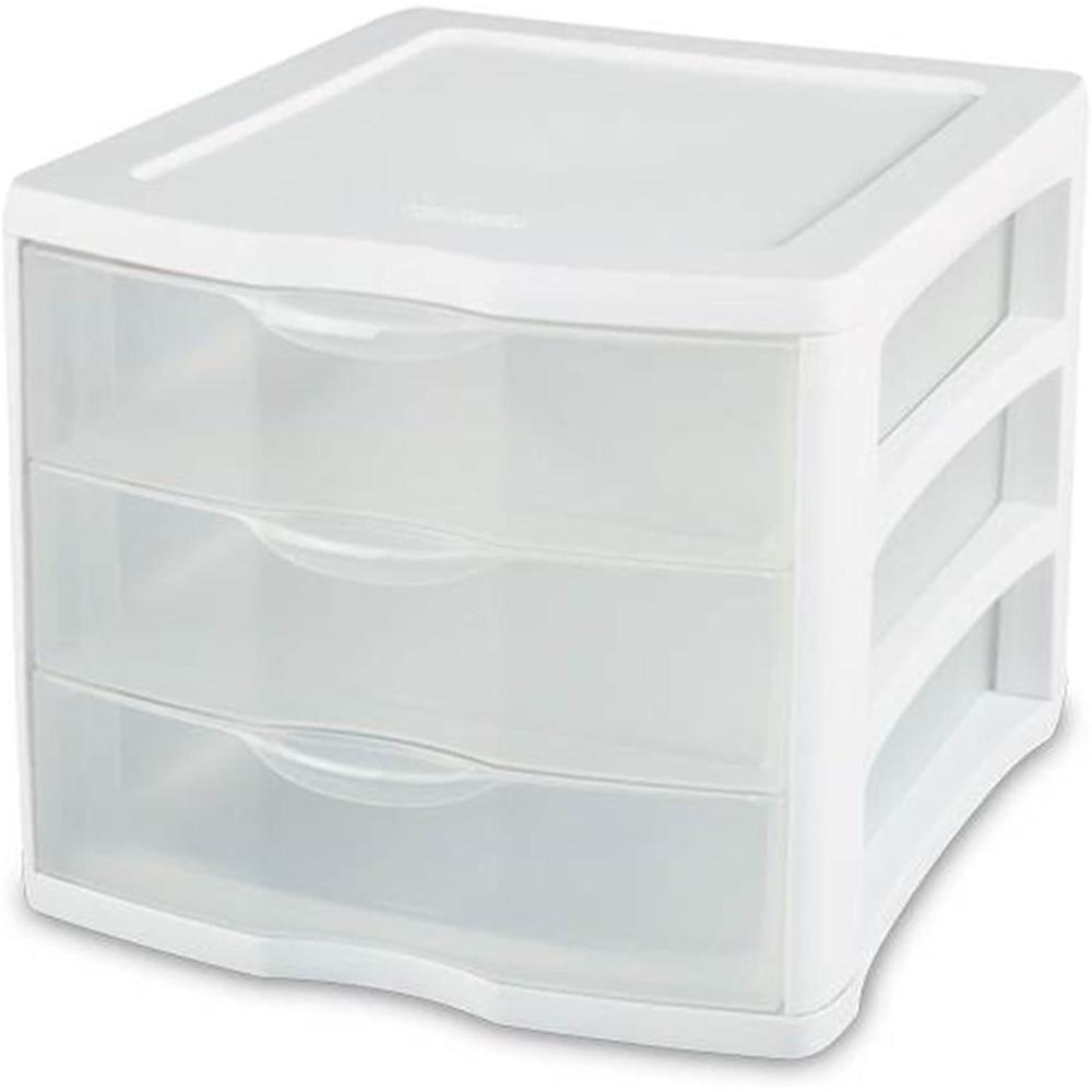 Sterilite ClearView Compact Stacking 3 Drawer Storage Organizer System for Crafting Supplies, Home Office, or Dorm Room, (20 Pack)