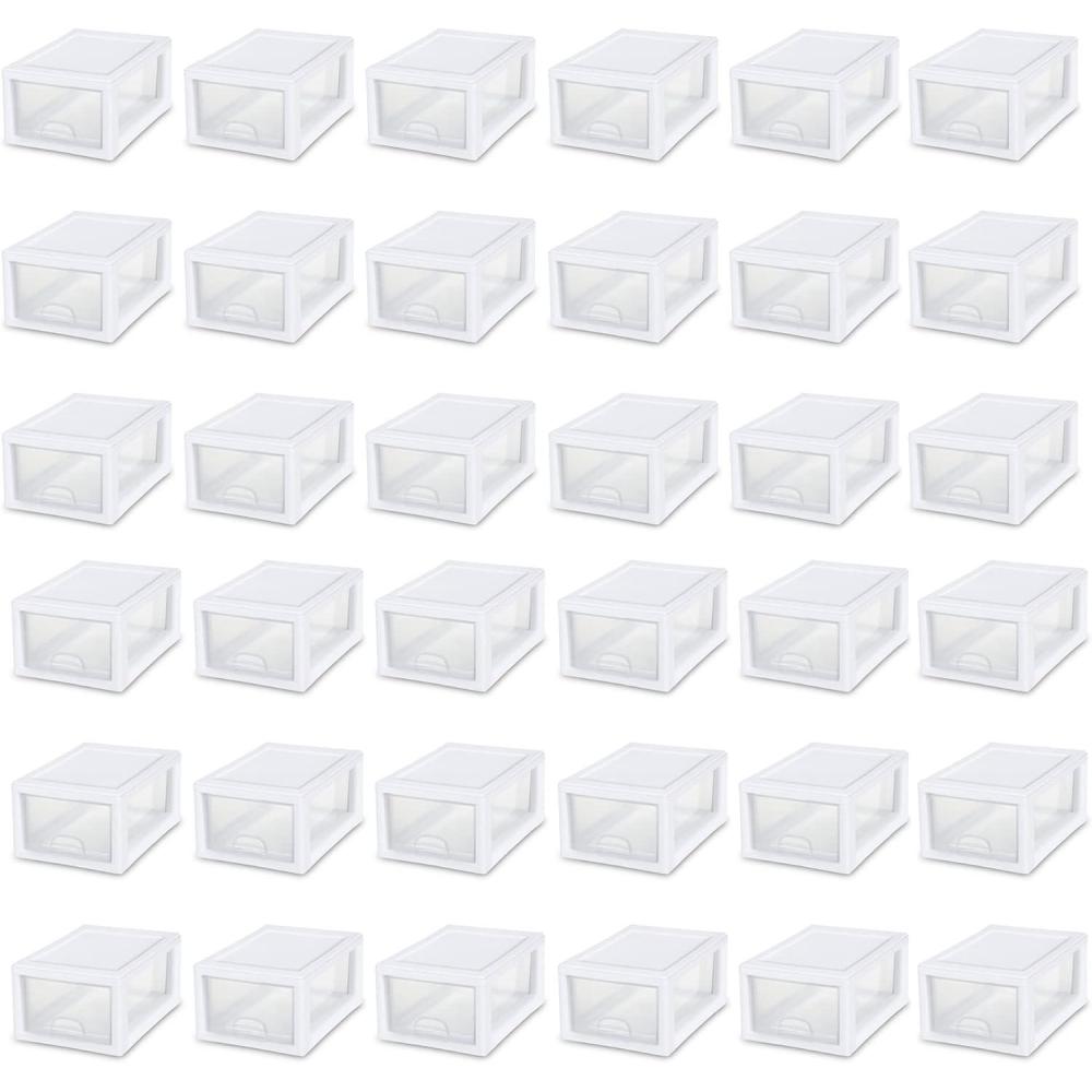 Sterilite 20518006 Stackable Small Drawer White Frame & See-Through (36 Pack)