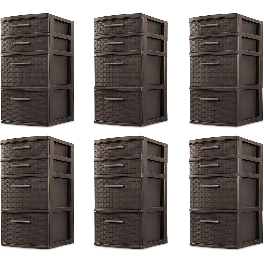 Sterilite 26226P02 4 Drawer Organizer Storage Tower with Medium Weave Drawer Fronts and Easy-Pull Handles, Espresso Brown (6 Pack)