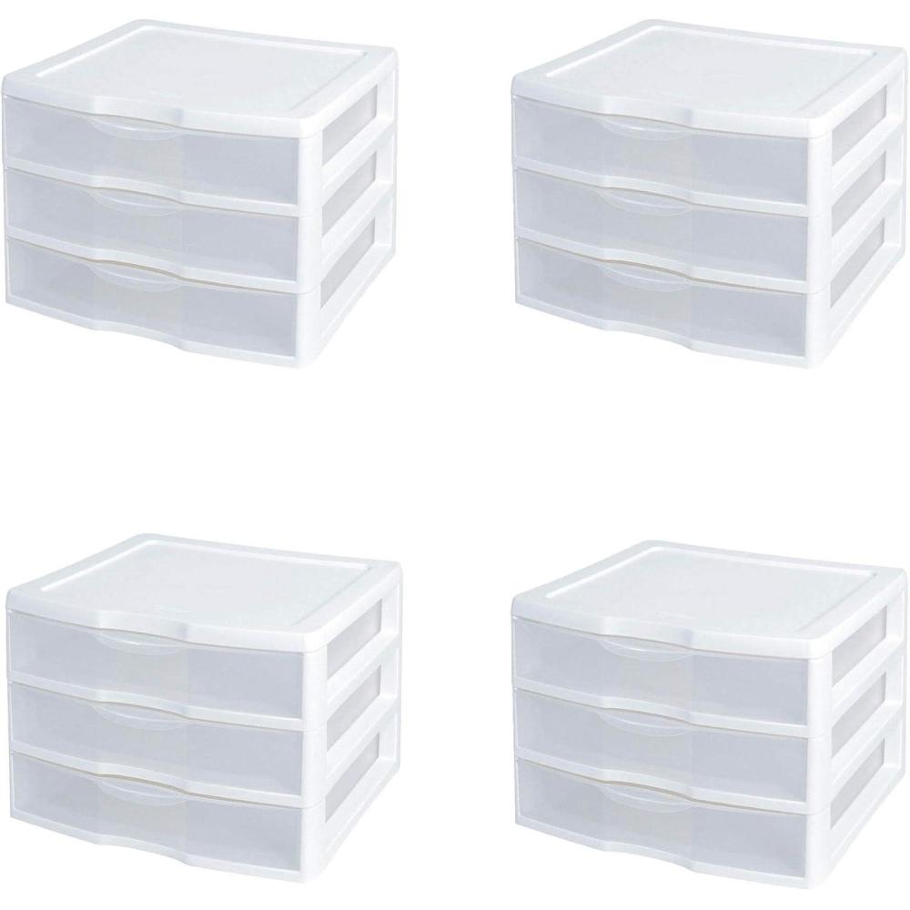 New Sterilite White & Clear Countertop 3-Drawer Desktop Storage Unit (4 Pack)