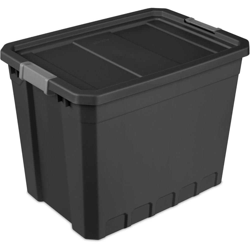Sterilite 6-Pack 19 Gallon Stacker Tote, Rugged Plastic Storage for Home Organization, Black – Stackable Organizer Bins with Recessed Lid & Heavy-Duty Latches for Closet, Basement, Garage and Attic(27 Gallon)