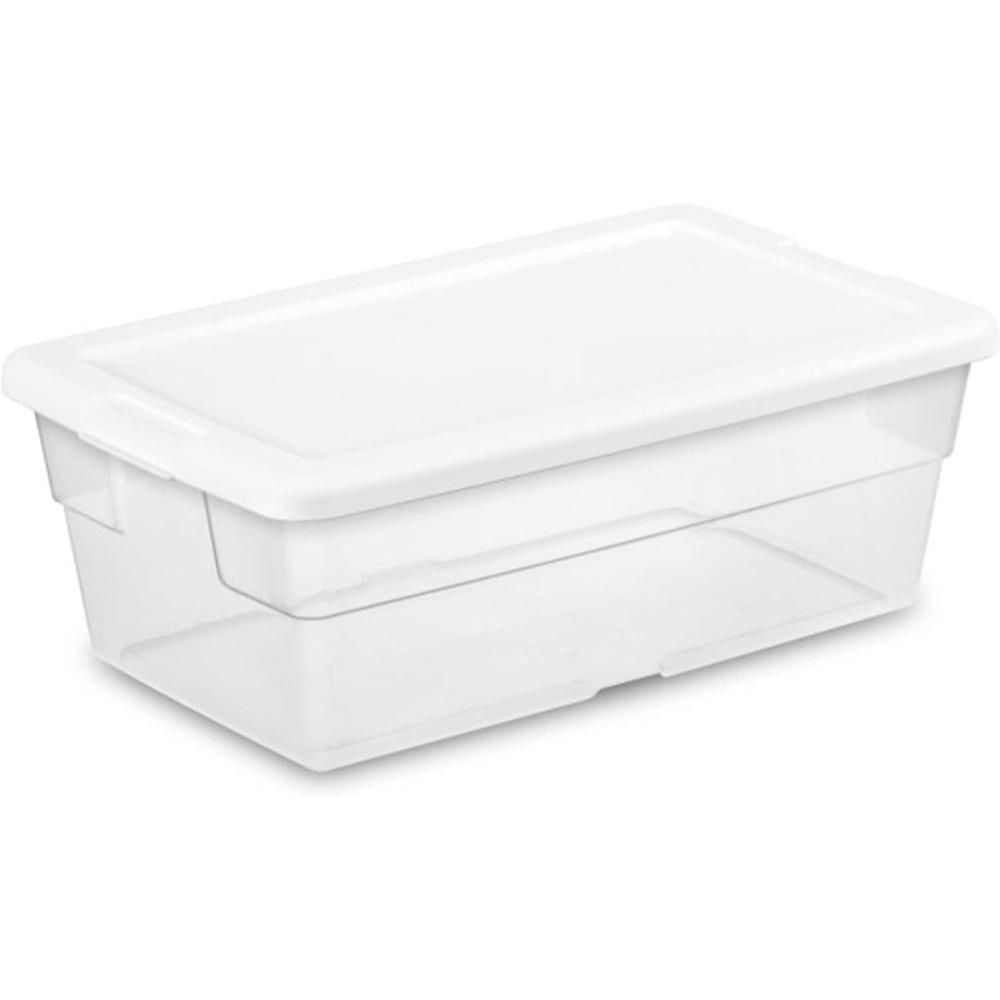 Sterilite 6 Quart Clear Plastic Stackable Storage Container Bin Box Tote with Snap-Close White Lid Organizing Solution for Home & Classroom, 72 Pack