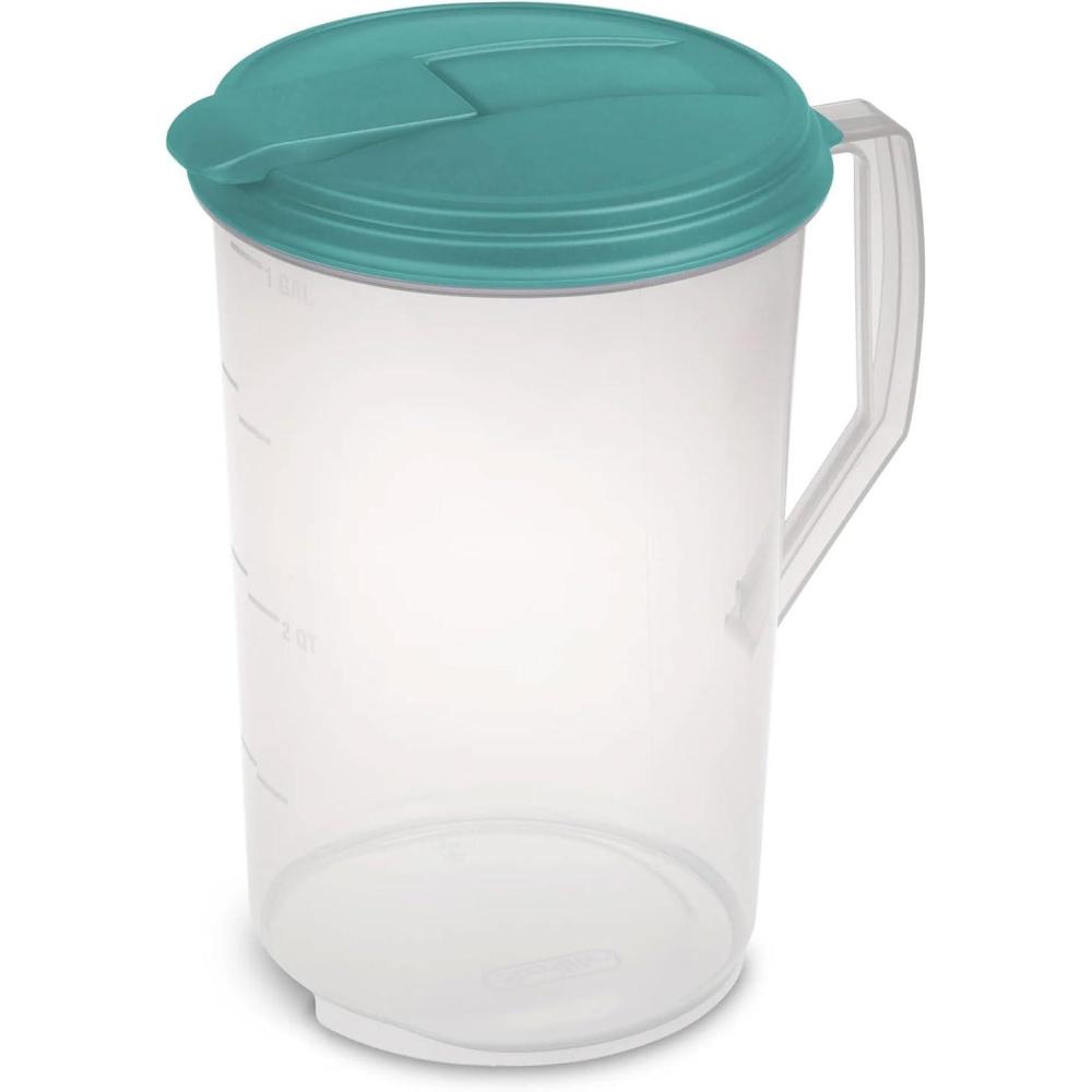 Sterilite 1 Gallon Multipurpose Round Plastic Mixable Drink Pitcher with Spout, Handle, and Secure Lid for Home Kitchens, Clear (18 Pack)