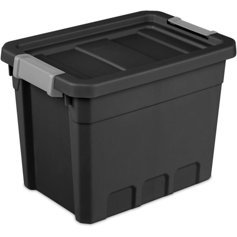 Sterilite 6-Pack 19 Gallon Stacker Tote, Rugged Plastic Storage for Home Organization, Black – Stackable Organizer Bins with Recessed Lid & Heavy-Duty Latches for Closet, Basement, Garage and Attic(7.5 Gallon)
