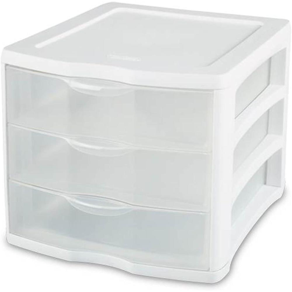 Sterilite ClearView Compact Stacking 3 Drawer Storage Organizer System for Crafting Supplies, Home Office, or Dorm Room, (40 Pack)