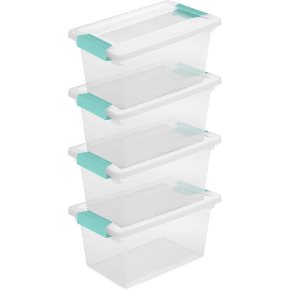 Sterilite 8-Pack Clip Box, Stackable Clear Plastic Bins with Latching Lids, Medium – Writing, Arts or Crafts Supplies Storage Containers for Home, Office, Classroom and Workshop Organization