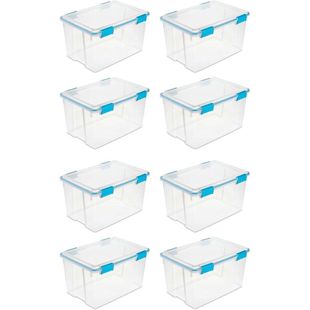 Sterilite 54 Quart Gasket Box in Clear with Blue Latches, 8 Pack | 19344304