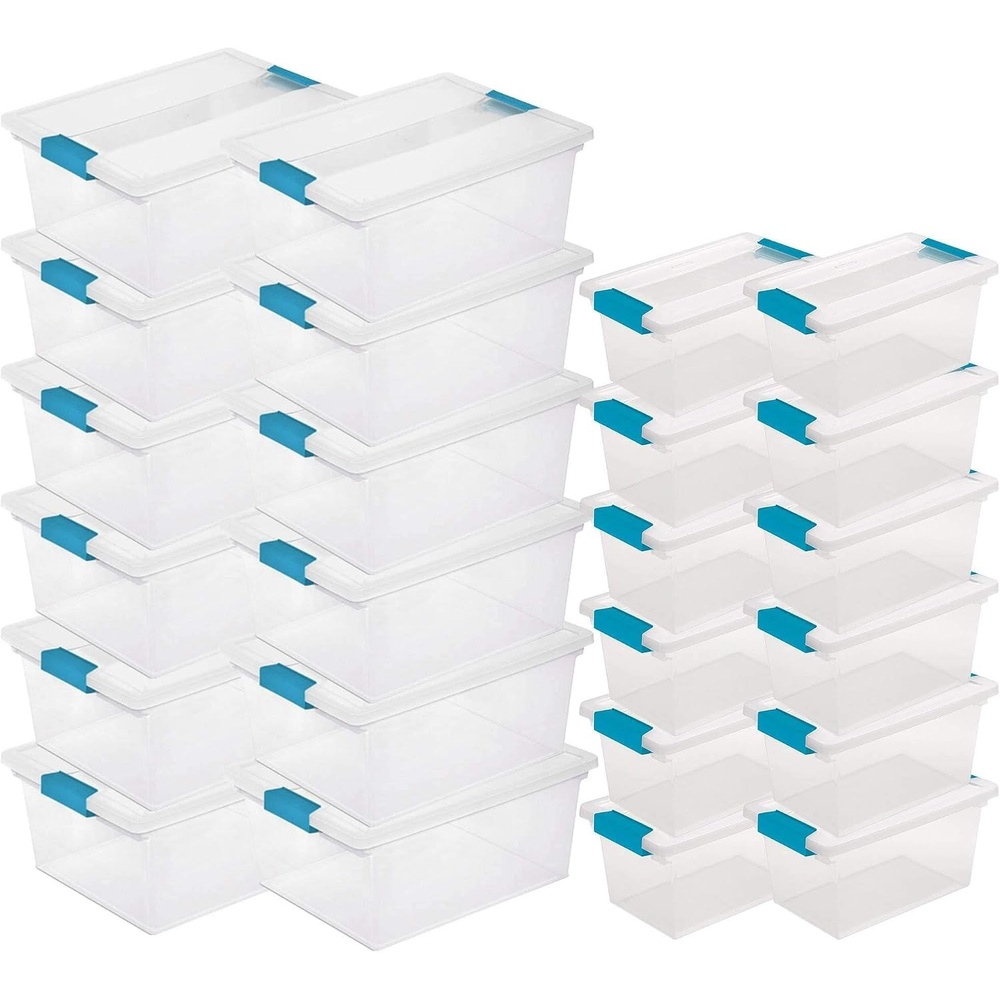 Sterilite Medium Clear Multipurpose Plastic Storage Tote, 12 Pack, and Large Clear Multipurpose Plastic Storage Tote, 12 Pack for Home Organization