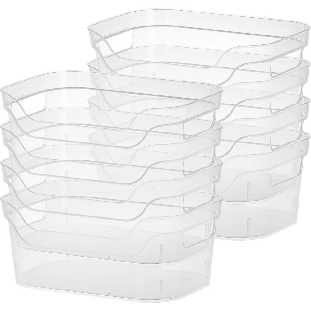 Sterilite 9.5 x 6.5 x 4 Inch Small Open Scoop Front Clear Storage Bin with Comfortable Carry Through Handles for Household Organization (16 Pack)(16 Pack)