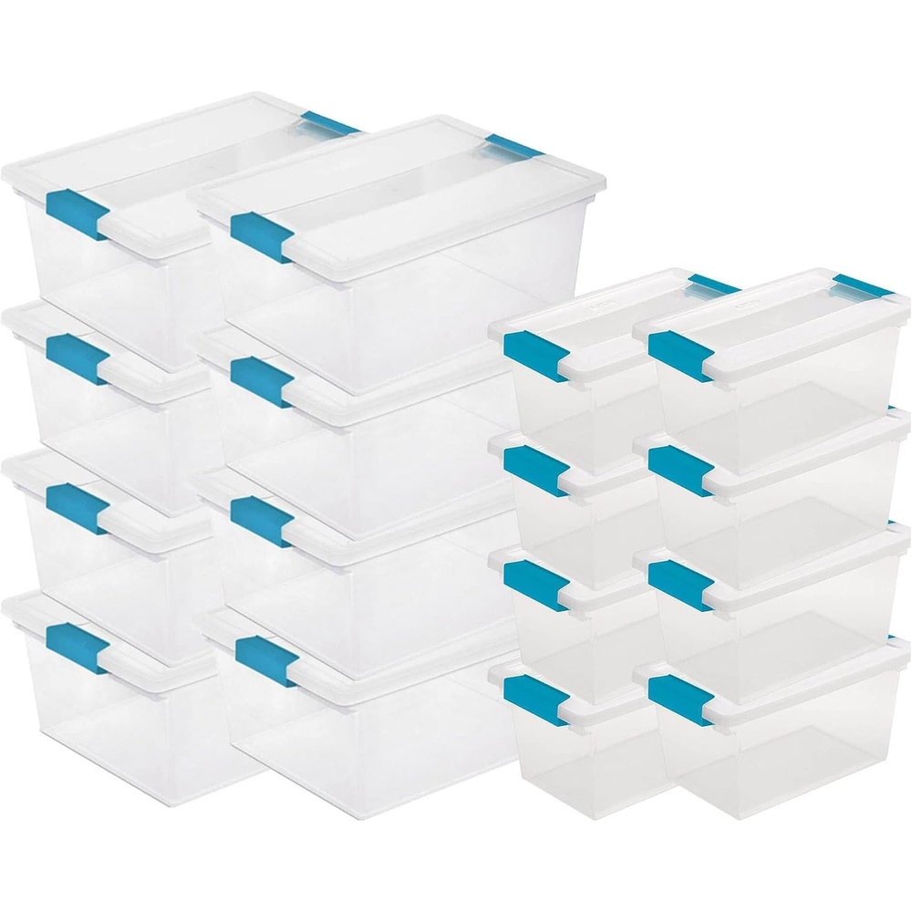 Sterilite Medium Clear Multipurpose Plastic Storage Tote, 8 Pack, and Large Clear Multipurpose Plastic Storage Tote, 8 Pack for Home Organization