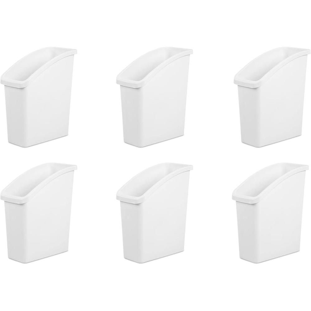 Sterilite Under Sink Wastebasket, Plastic Trash Can for Under Sink Storage in the Bathroom or Kitchen, White, 6-Pack