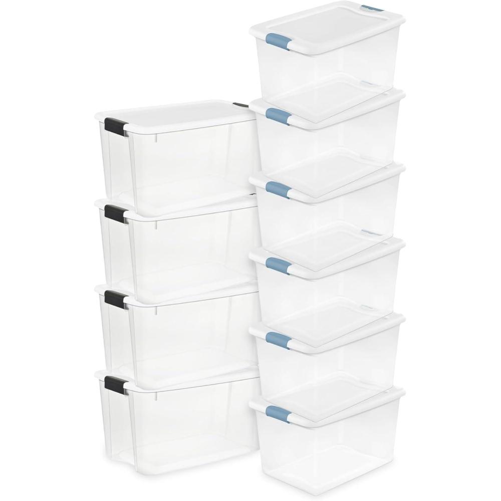 Sterilite 4-Pack Ultra Latch Storage Boxes and 6-Pack Latching Totes, 70 & 64 Quart, Clear – Heavy-Duty Organizing Containers for Closet, Bathroom, and Office