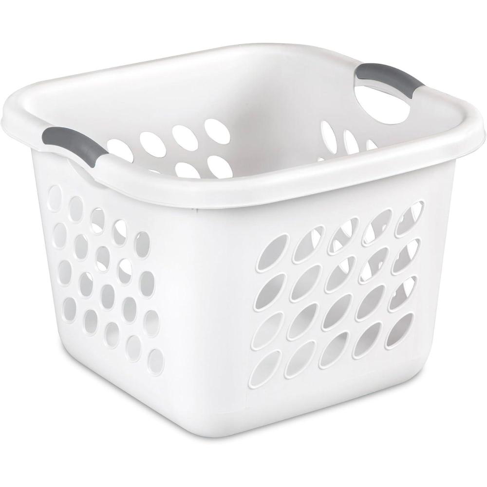 Sterilite 12 Pack Laundry Baskets, 1.5 Bushel Plastic Hampers, Ultra Square, White(12 Pack)