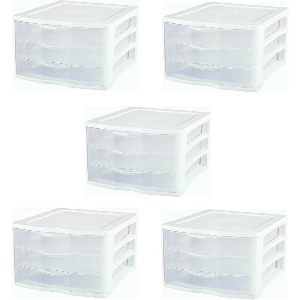 Sterilite ClearView Compact Portable 3 Storage Drawer Organizer Cabinet (5 Pack)