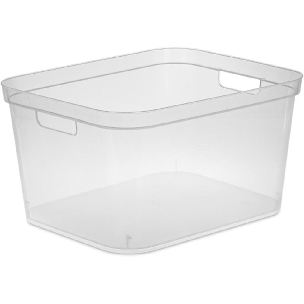 Sterilite 8.25×12.25×15 Inch Modern Polished Storage Bin w/Comfortable Carry Through Handles & Banded Rim for Household Organization, Clear (6 Pack)(24 Pack)
