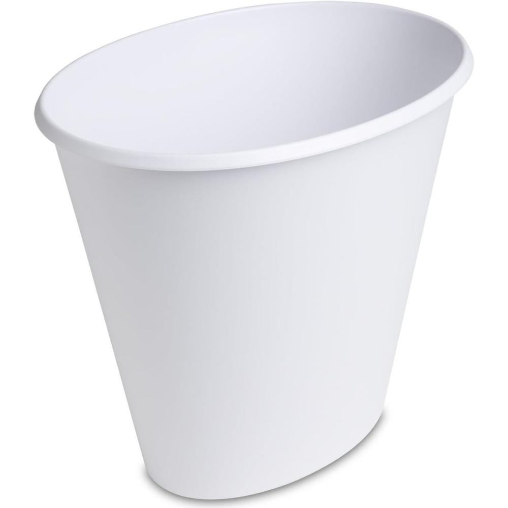 Sterilite 2.5 Gallon Oval Wastebasket with Lid, Small Plastic Trash Can for the Bathroom, Bedroom, Dorm or Home Office, White, 12-Pack