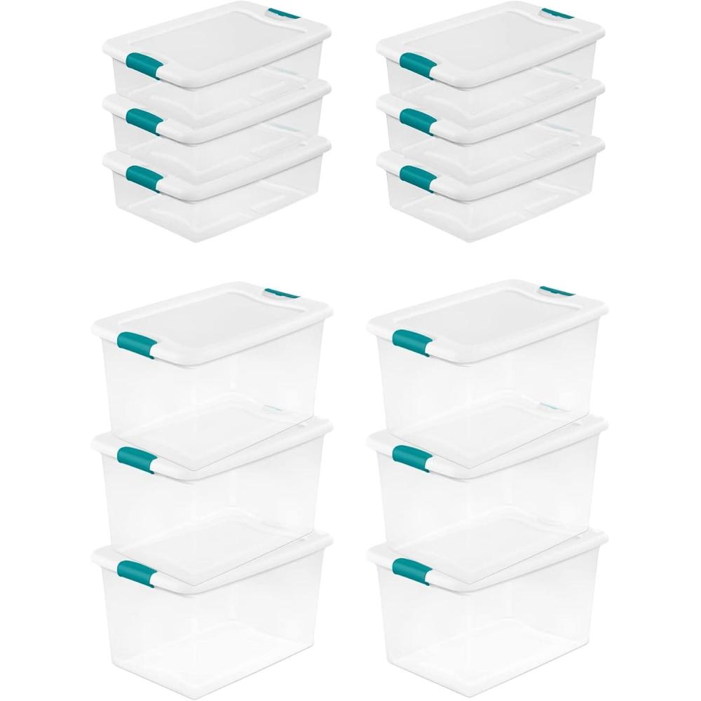 Sterilite 12-Pack Latching Box, Clear Plastic Storage Bins with Lids, 64 & 32 Quart – Heavy-Duty Organizing Containers for Closet and Office(64 Quart  12-Boxes + 32 Quart 12-Boxes)