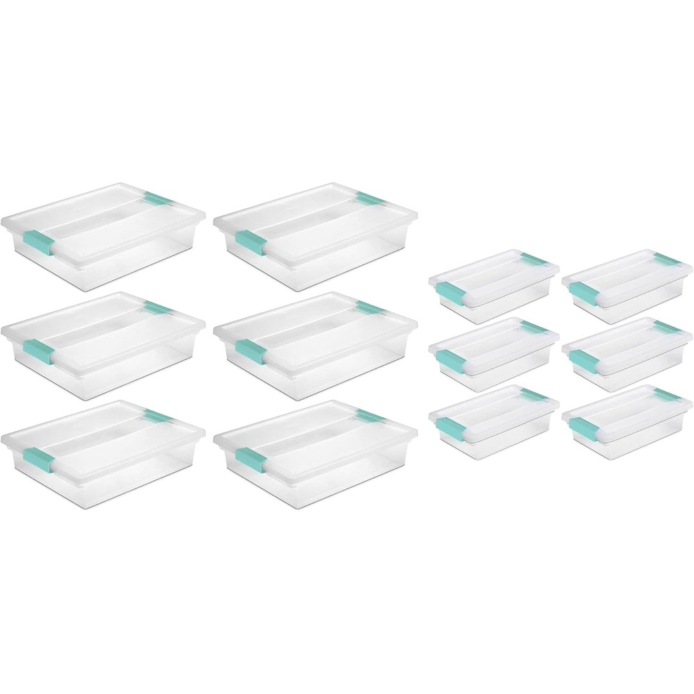 Sterilite Large Clip (6 Pack) & Small Clip (6 Pack) Clear Plastic Storage Organizer Tote Container Bin Box for Home Office Organization and Storage