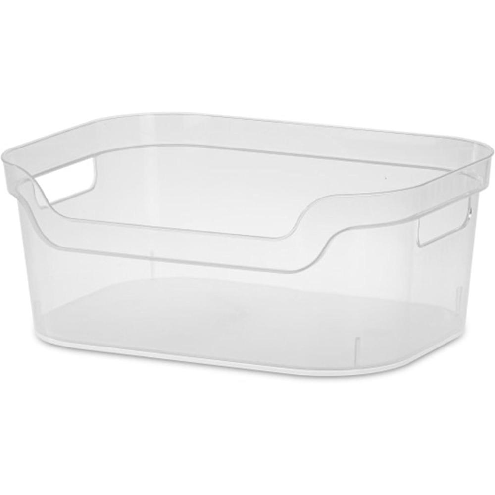 Sterilite 9.5 x 6.5 x 4 Inch Small Open Scoop Front Clear Storage Bin with Comfortable Carry Through Handles for Household Organization (16 Pack)(24 Pack)