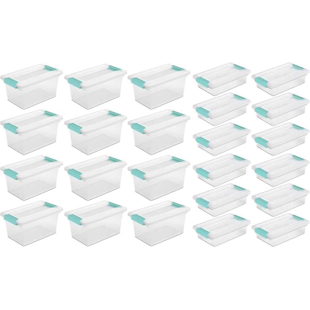 Sterilite Medium Clip Latch Lid Storage Container Tote, 12 Pack, and Small Clip Latch Lid Storage Container Tote, 12 Pack for Home Organization